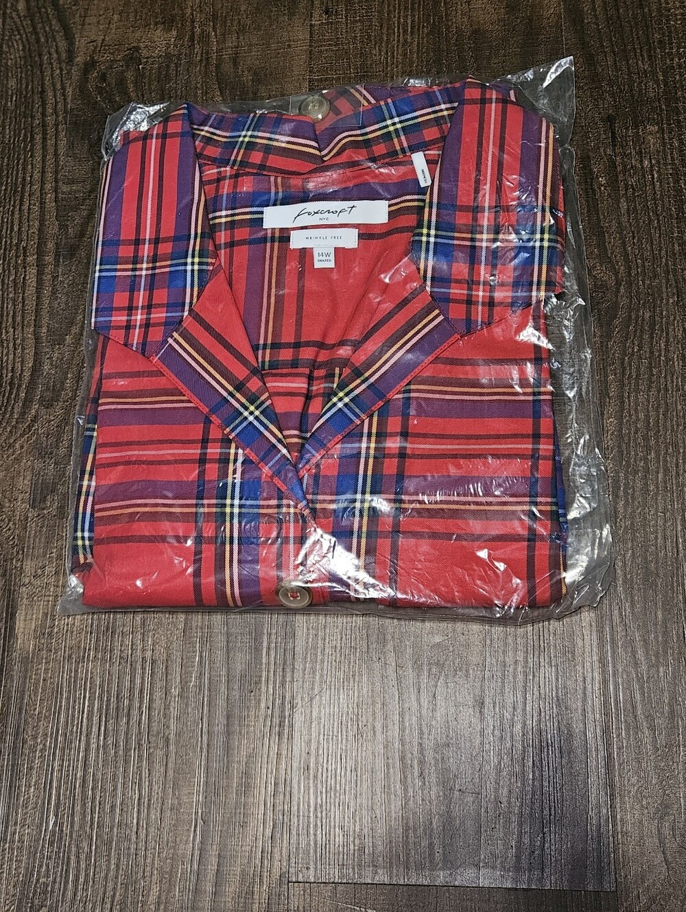 Foxcroft Christmas Red Plaid Button Up